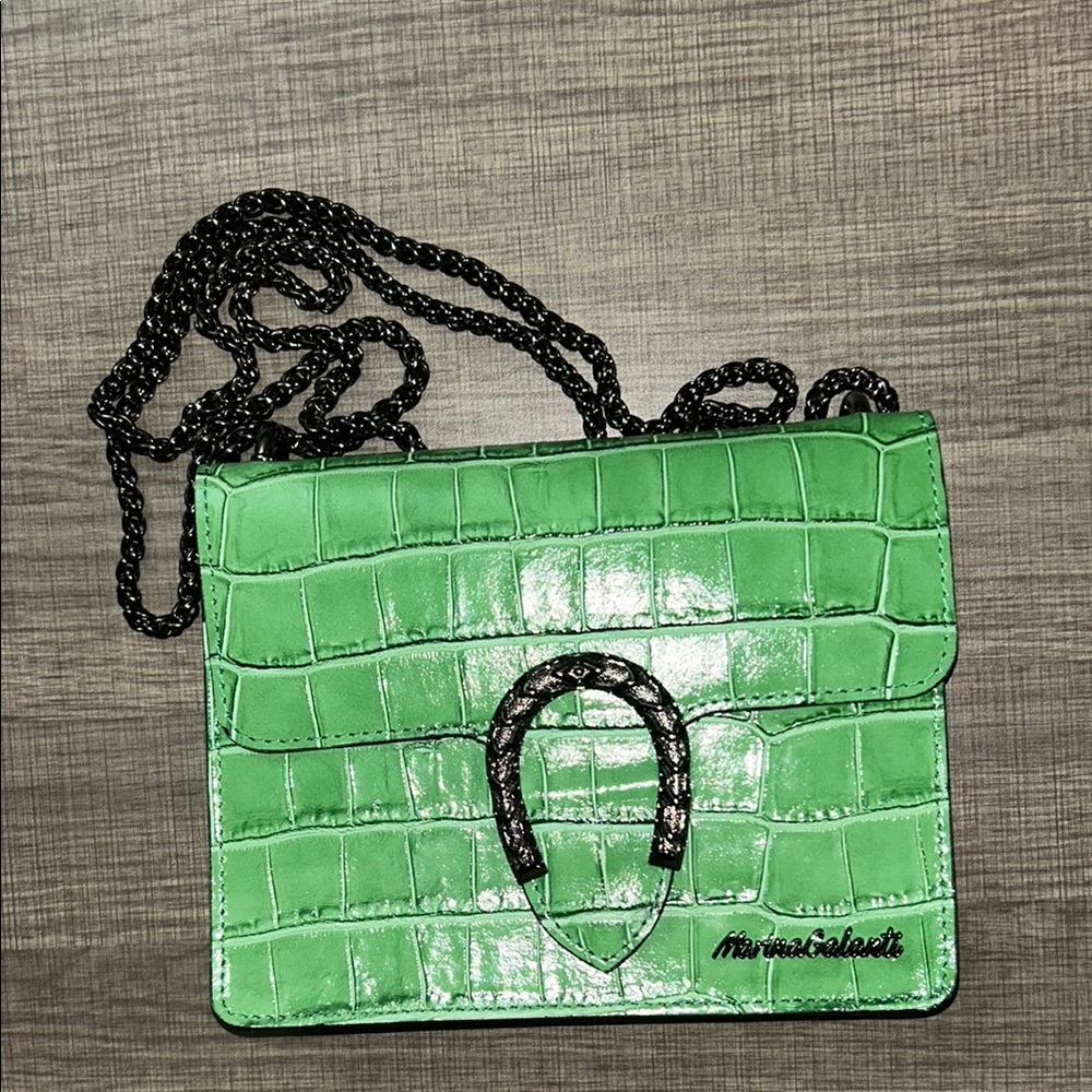 MARINA GALANTI Green and Black Crossbody Bag with Croc-Embossed Finish
